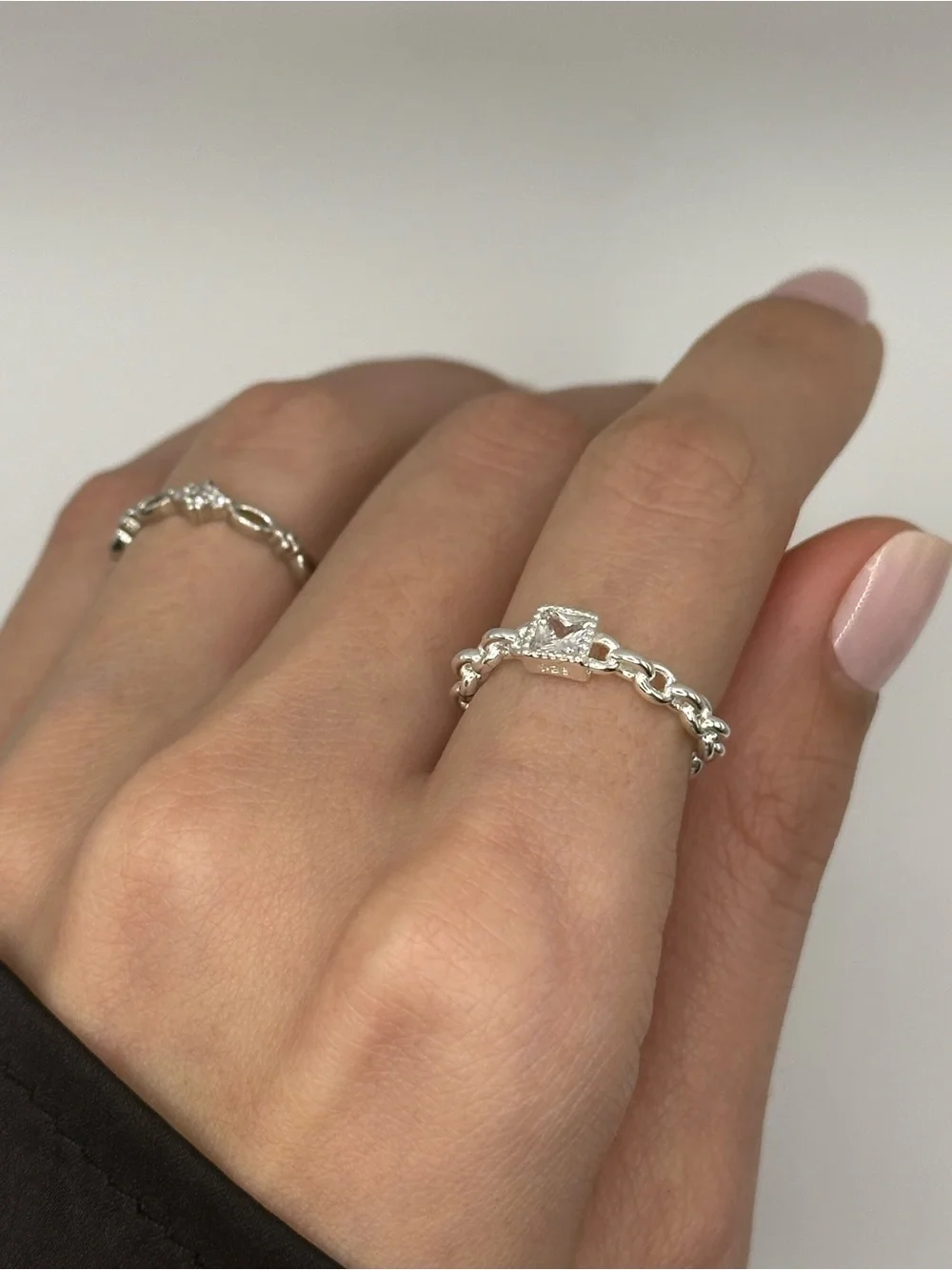 Delicate Silver Cubic Zirconia Twist Ring 925 Sterling Silver
